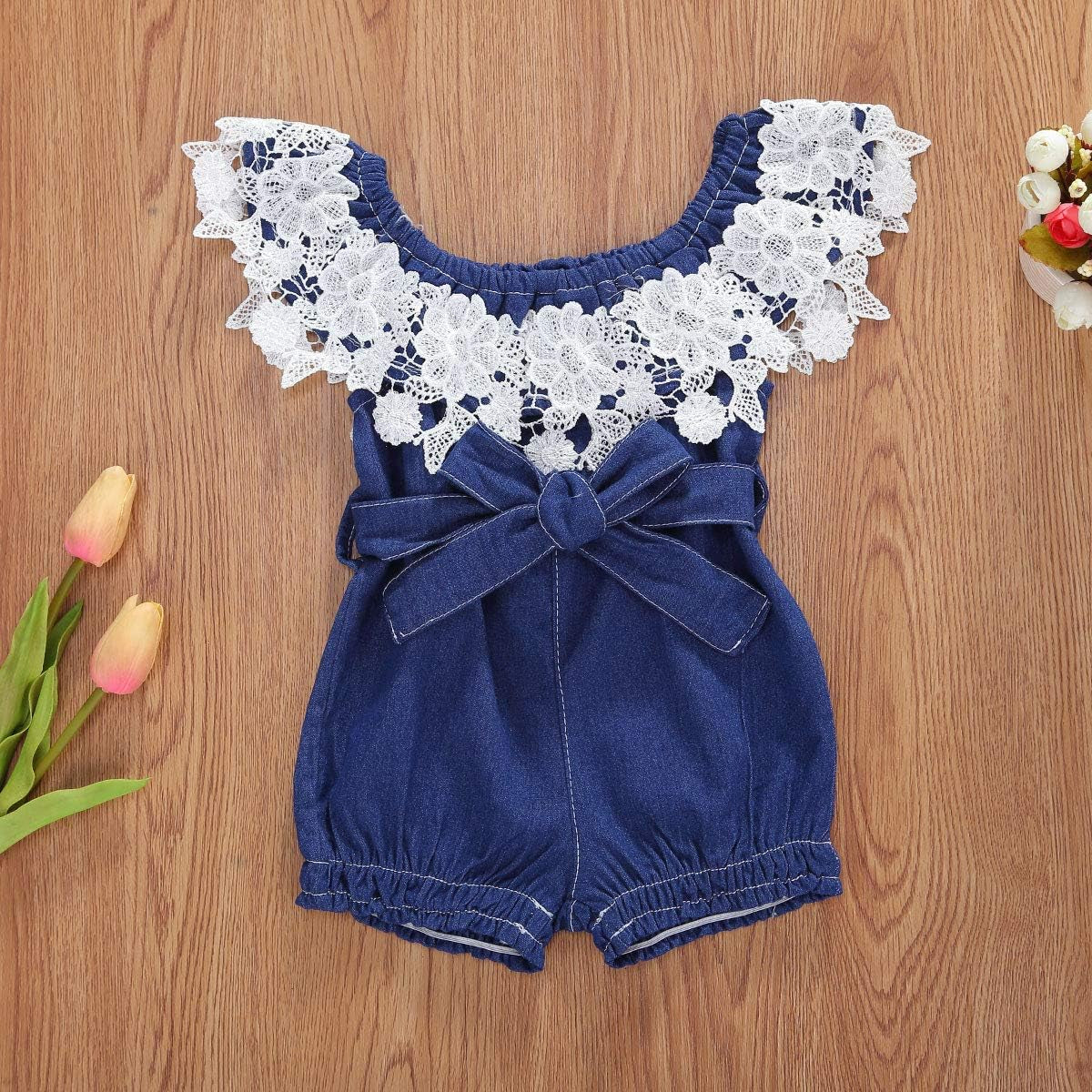 "Adorable Denim Bowknot Romper Set for Newborn Baby Girls (0-6 Months)"