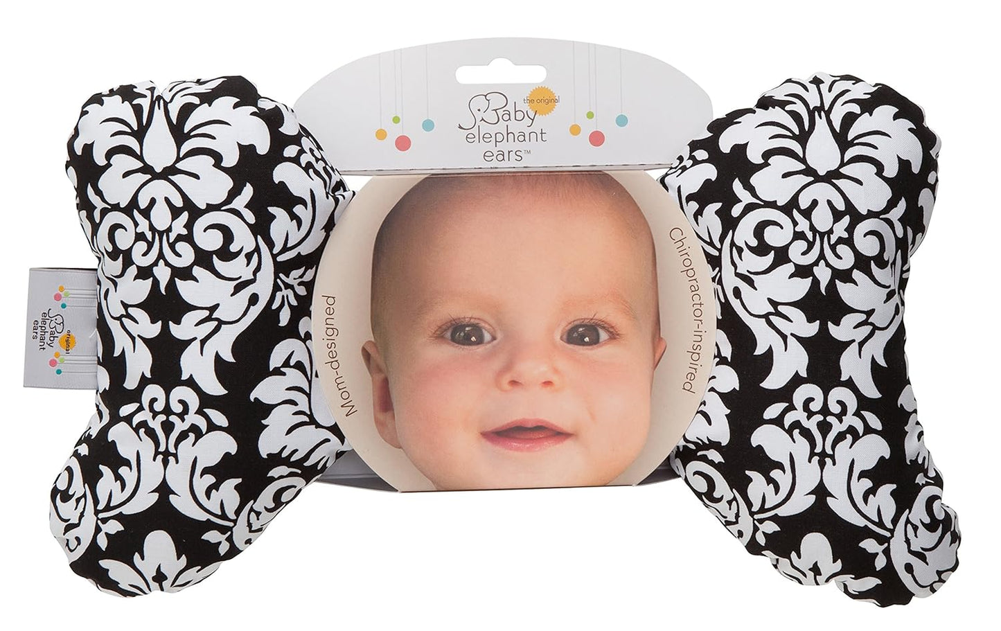 "Ultimate Comfort Head Support Pillow for Babies – Perfect for Strollers, Swings, Car Seats, and More! (Stylish Black Dandy Damask Design)"