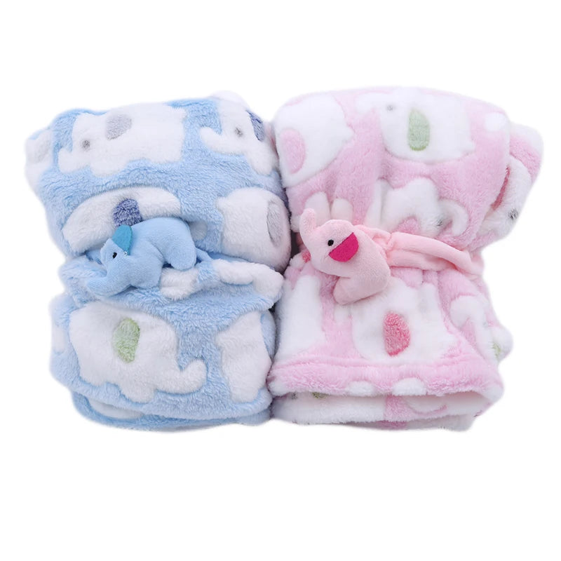 "Adorable Elephant Baby Blanket: Soft and Cozy Quilt with Cute Cartoon Design - Perfect for Newborns and Air Conditioning!"