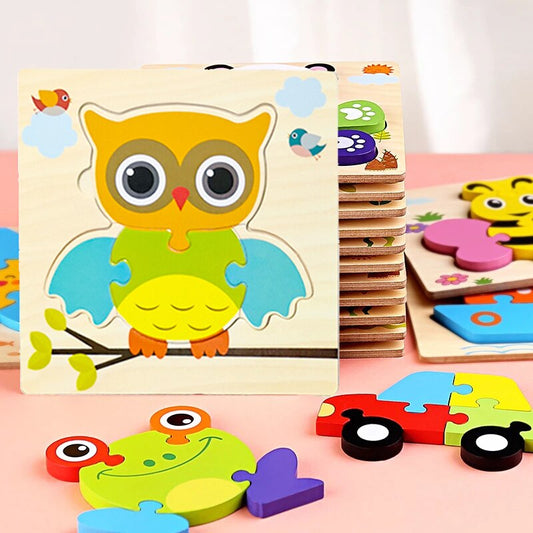 "Fun and Educational Wooden 3D Jigsaw Puzzle Set - Engaging Cartoon Animals and Traffic Theme for Early Learning and Development - Perfect Baby Toy!"