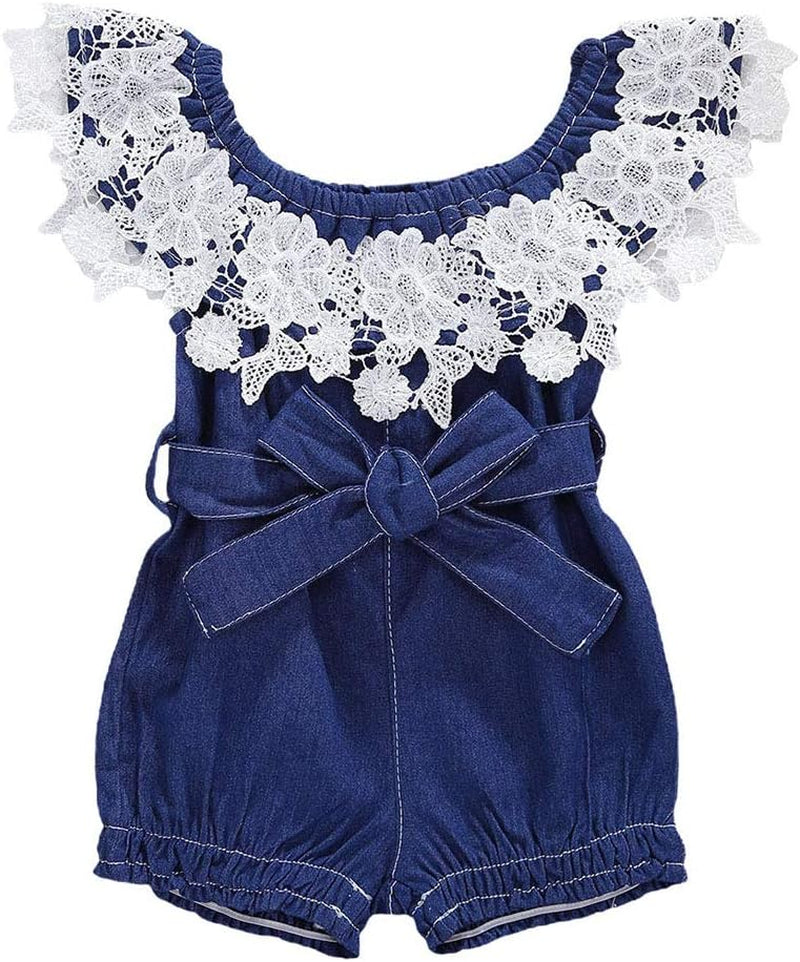 "Adorable Denim Bowknot Romper Set for Newborn Baby Girls (0-6 Months)"