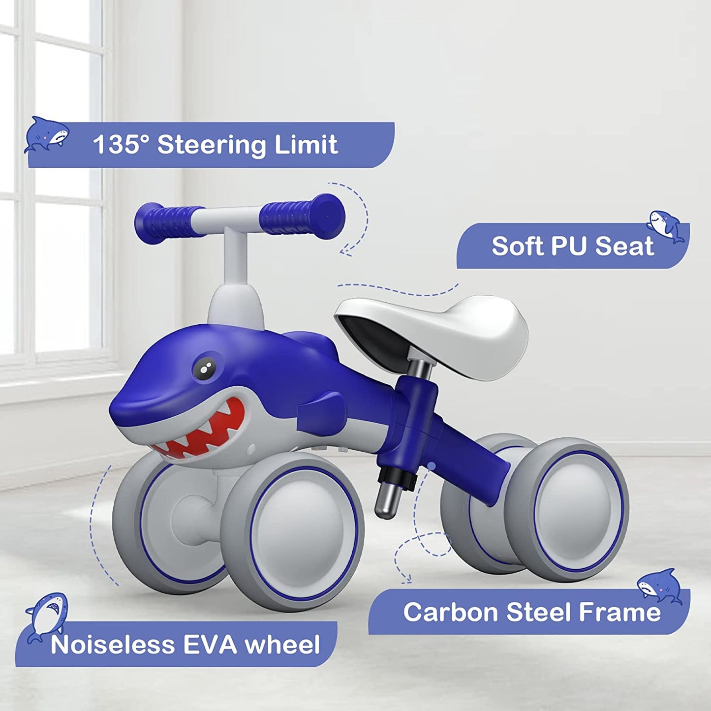 "Blue Shark Baby Balance Bike - the Perfect First Birthday Gift for Active Toddlers, 12-48 Months"