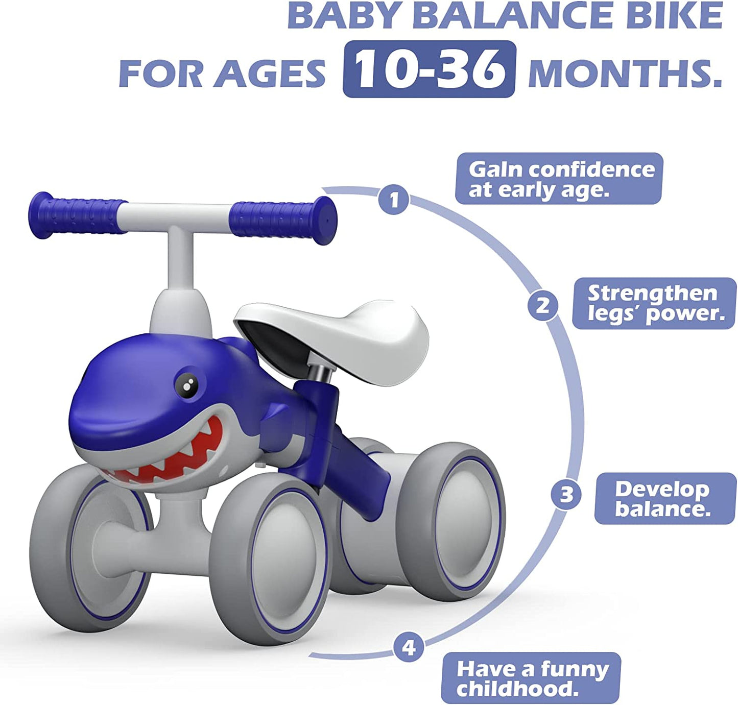 "Blue Shark Baby Balance Bike - the Perfect First Birthday Gift for Active Toddlers, 12-48 Months"