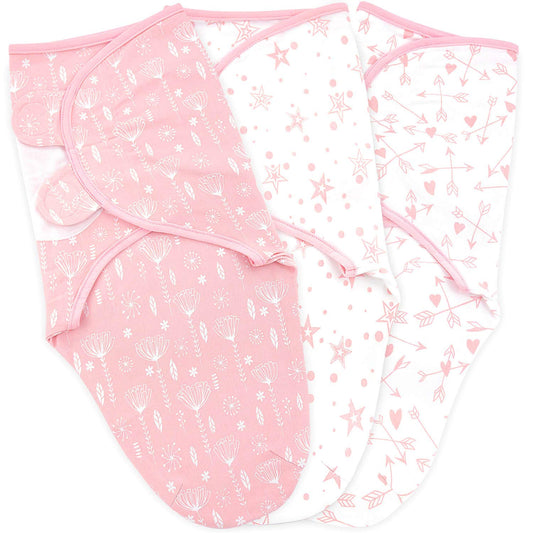 "Cozy and Stylish Baby Swaddle Blanket Set - Perfect for Newborns! Includes 3 Adorable Swaddles in Rose Pink. Ideal for Infants 0-3 Months. Adjustable and Comfortable Sleep Sack for Boys and Girls."