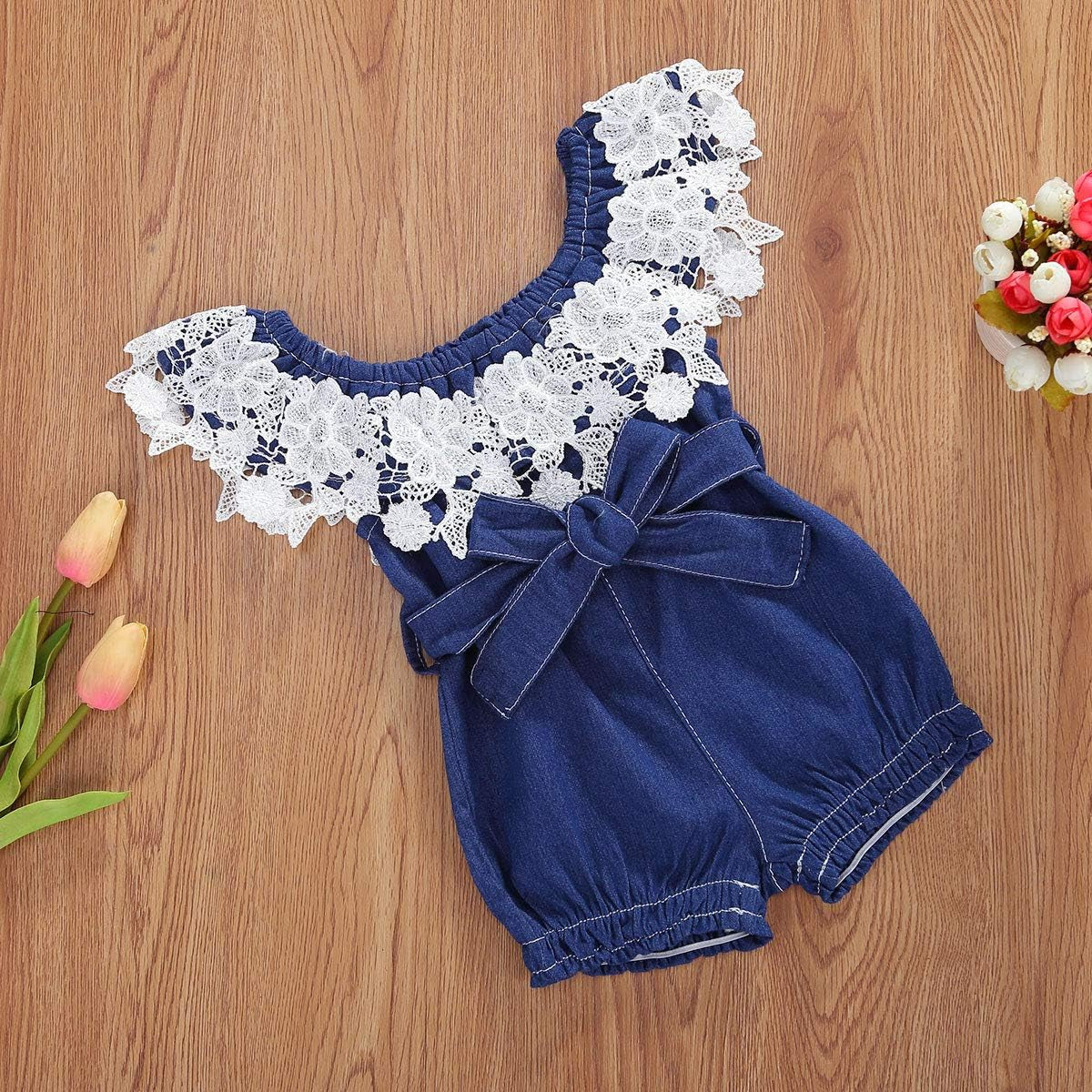 "Adorable Denim Bowknot Romper Set for Newborn Baby Girls (0-6 Months)"