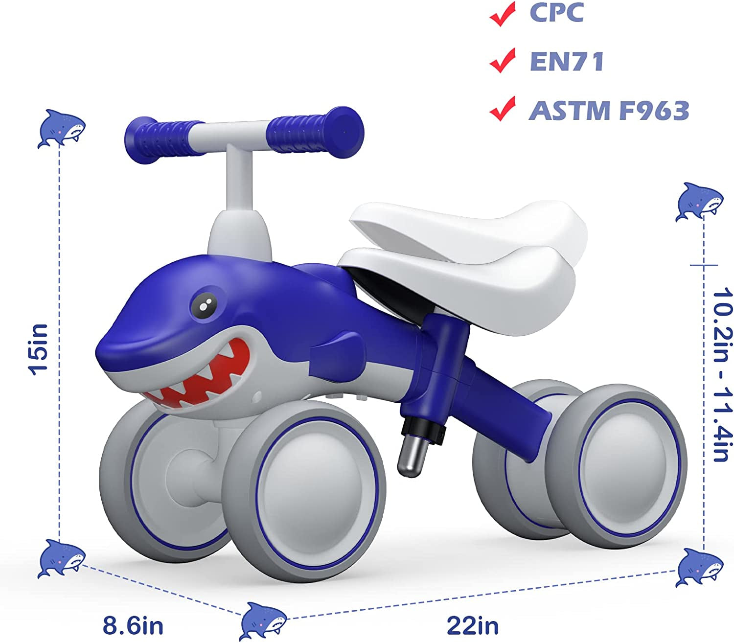 "Blue Shark Baby Balance Bike - the Perfect First Birthday Gift for Active Toddlers, 12-48 Months"