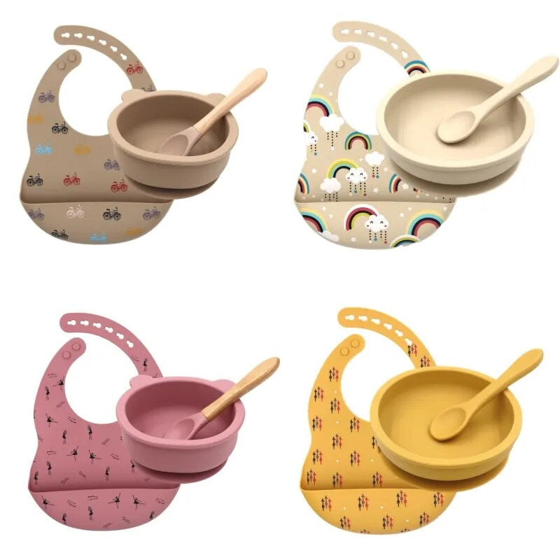 "Adorable and Practical Silicone Baby Bib Set with Bow and Spoon Design - Innovative Waterproof Sleeve Included!"